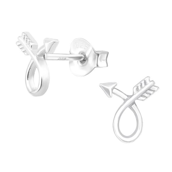 Sterling Silver Bent Arrow Tiny Stud Earrings - Picture 1 of 10